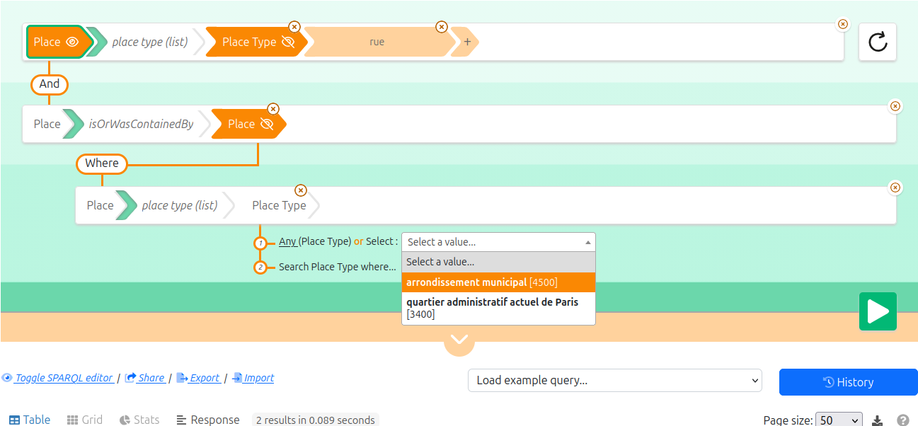Screenshot with faceted browsing